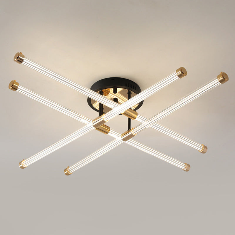 Black and Gold Sputnik Semi Flush Mount in Modern Simplicity Metal Indoor Flush Mount with Acrylic Tube