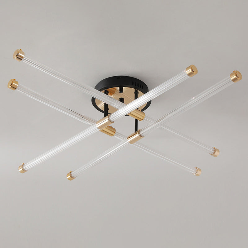 Black and Gold Sputnik Semi Flush Mount in Modern Simplicity Metal Indoor Flush Mount with Acrylic Tube