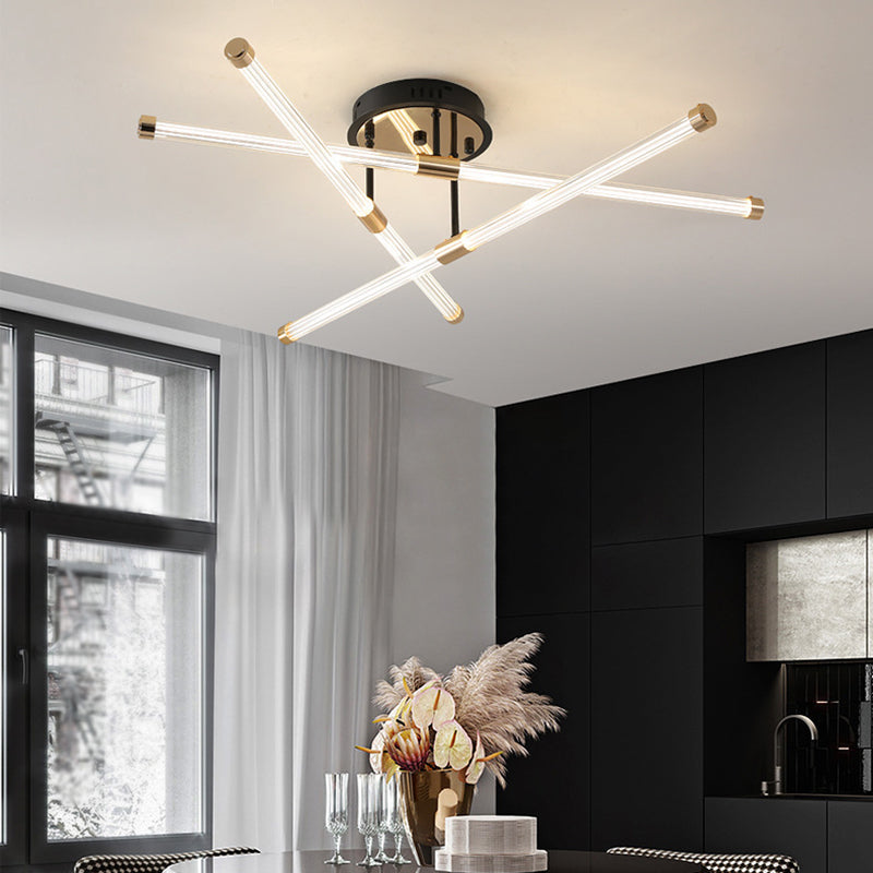 Black and Gold Sputnik Semi Flush Mount in Modern Simplicity Metal Indoor Flush Mount with Acrylic Tube