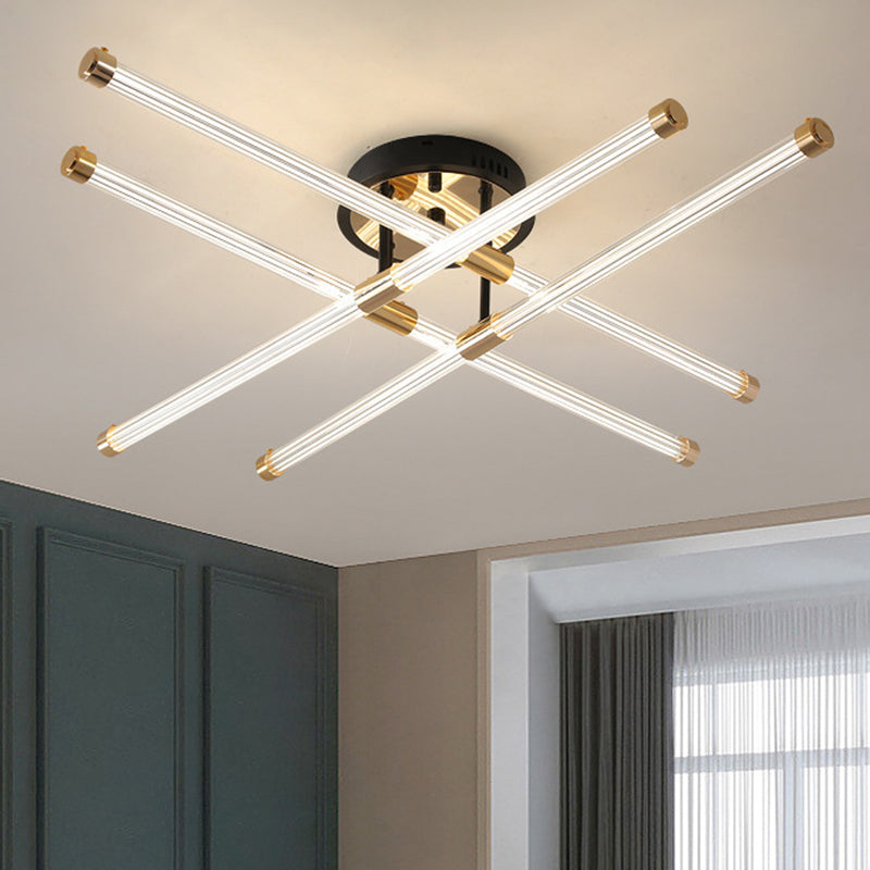 Schwarz -Gold -Sputnik Semi Flush Mount in modern