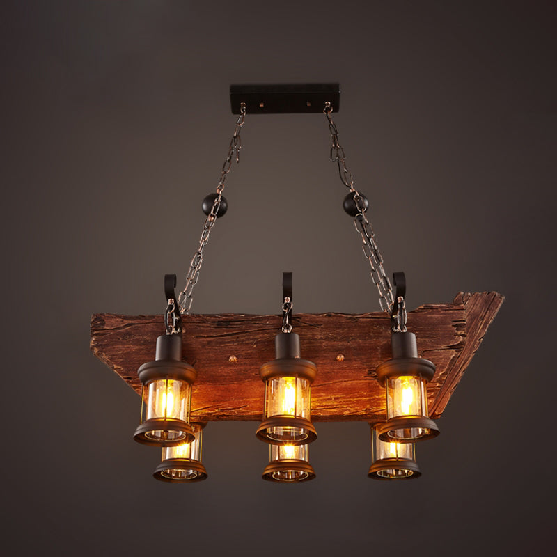 Nautical Style Solid Wood Chandelier Kerosene Lamp Styling Retro Hanging Light with 19.6" Adjustable Suspension Chain