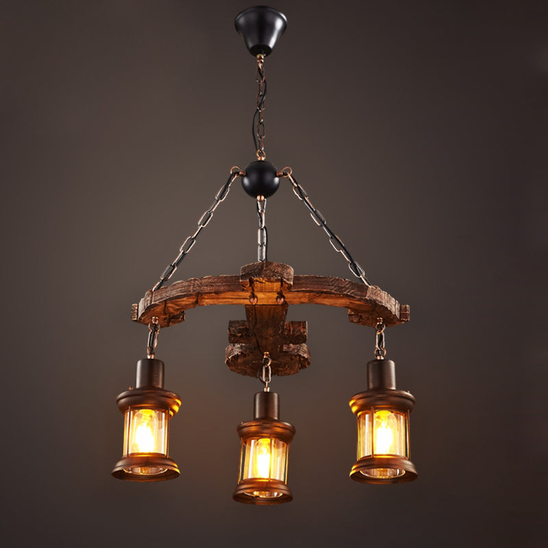 Nautical Style Solid Wood Chandelier Kerosene Lamp Styling Retro Hanging Light with 19.6" Adjustable Suspension Chain