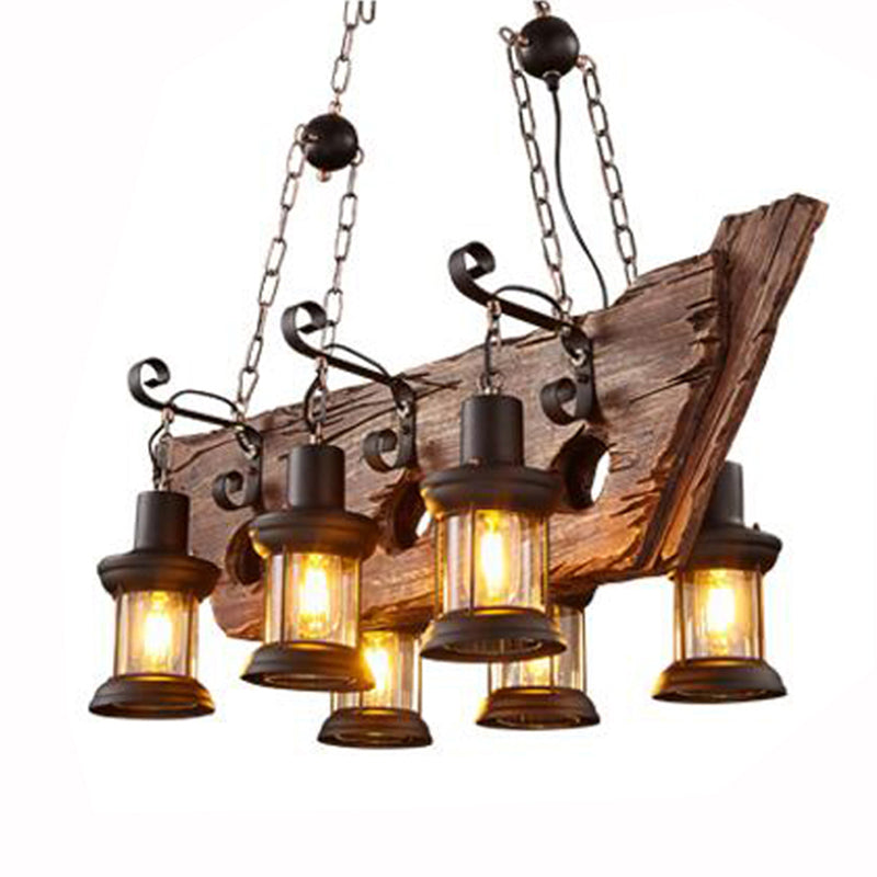 Nautical Style Solid Wood Chandelier Kerosene Lamp Styling Retro Hanging Light with 19.6" Adjustable Suspension Chain