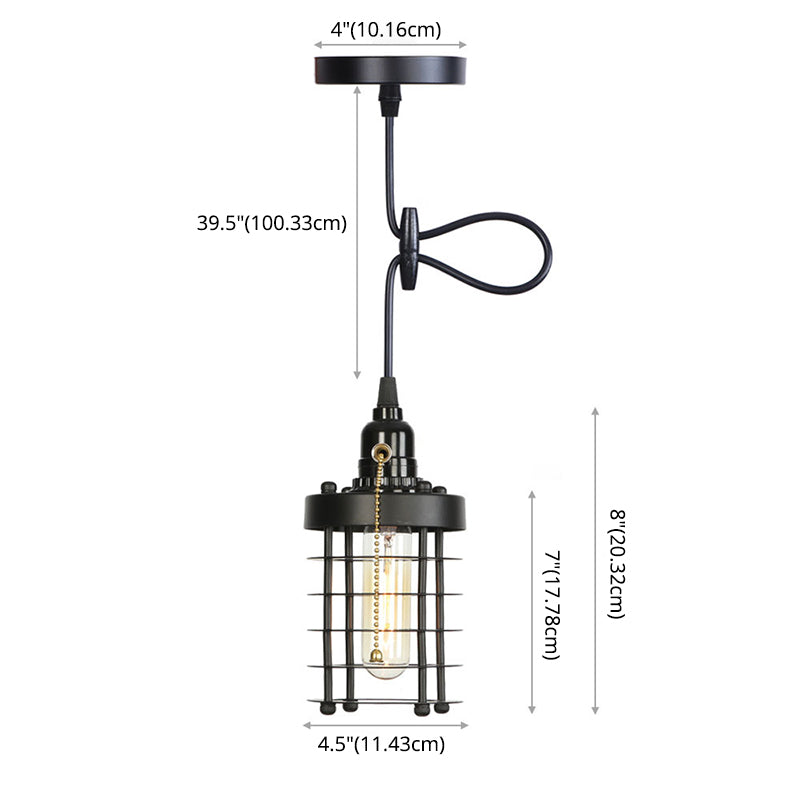 Vintage Industrial Style Metal Cage Hanging Light with Pulled Chain Switch Design Single Bulb Coffee Shop Pendant Lamp