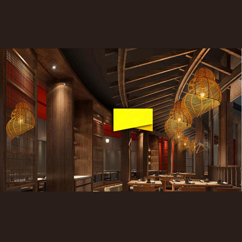 Luminaires d'éclairage pendentif chinois rotin léger au rotin avec cordon suspendu pour le restaurant