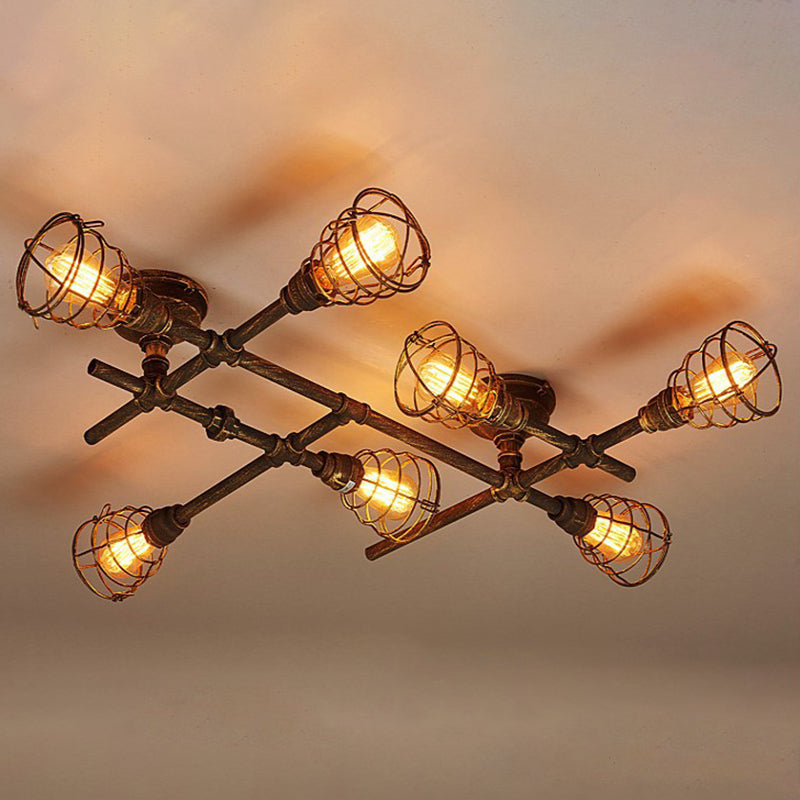 Steampunk Twisted Pipe Semi Flush Mount Leuchte Metall Metall Halbblöde Deckenleuchten für Esszimmer