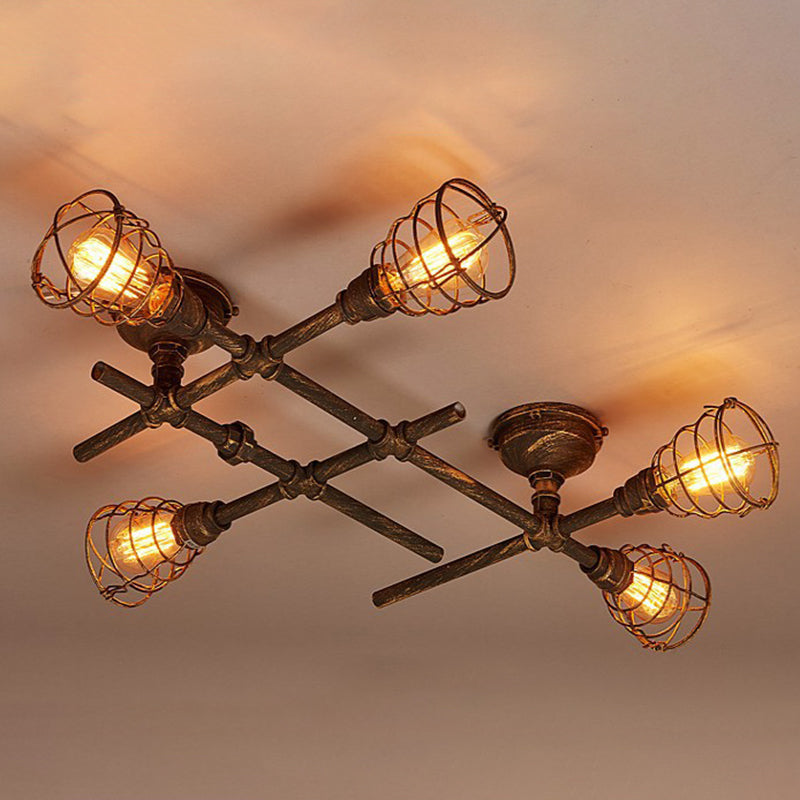 Steampunk Twisted Pipe Semi Flush Mount Leuchte Metall Metall Halbblöde Deckenleuchten für Esszimmer