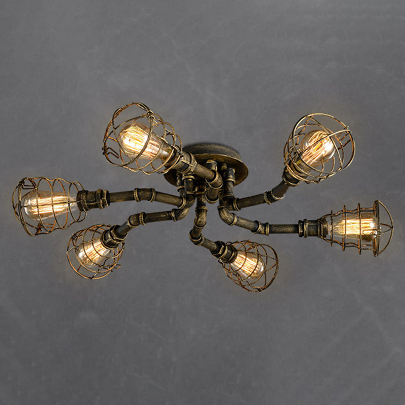 Twisted Pipe Dining Room Semi Flush Mount Light Fixture Industrial Metal Semi Flush Ceiling Lights