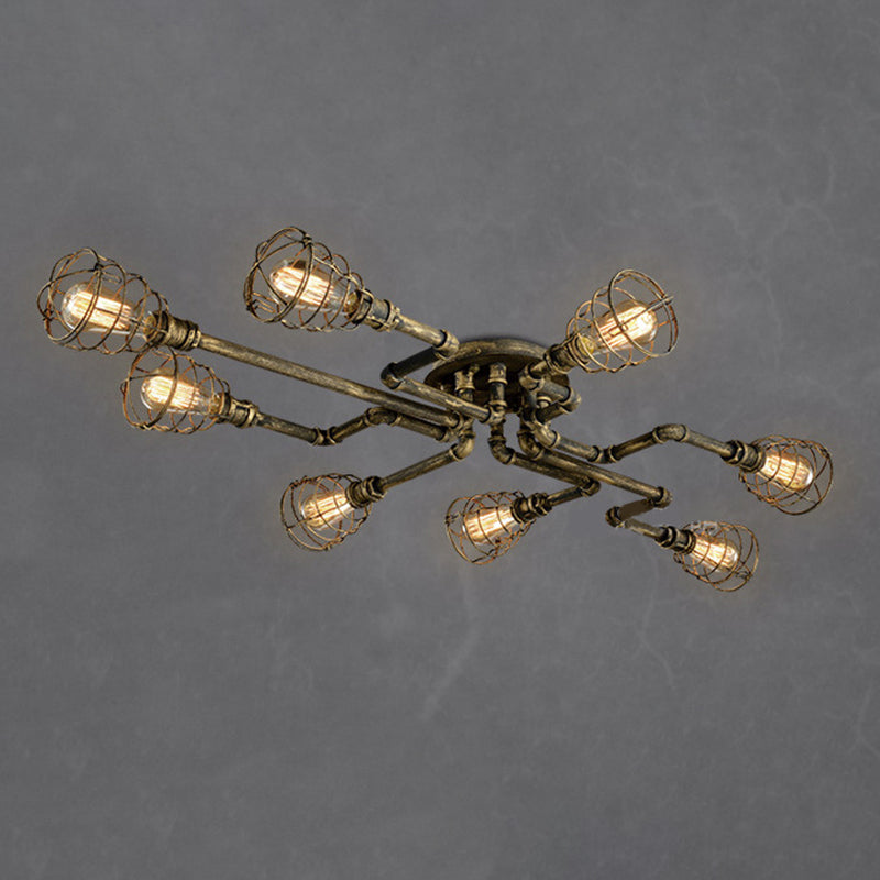 Twisted Pipe Dining Room Semi Flush Mount Light Fixture Industrial Metal Semi Flush Ceiling Lights