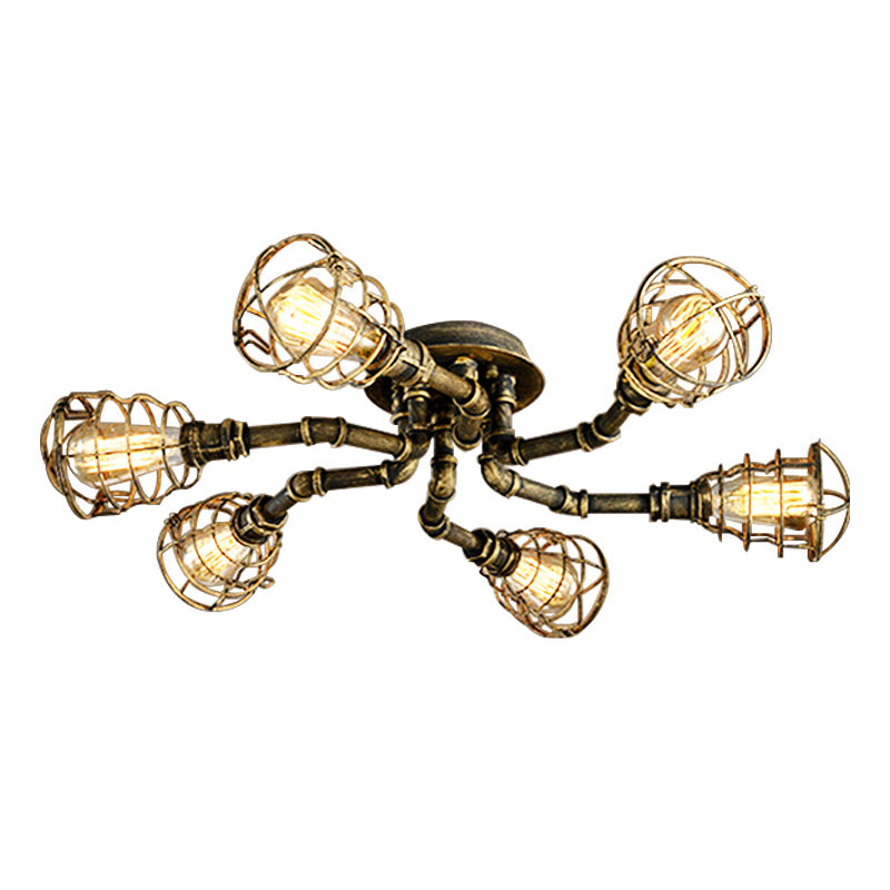 Twisted Pipe Dining Room Semi Flush Mount Light Fixture Industrial Metal Semi Flush Ceiling Lights