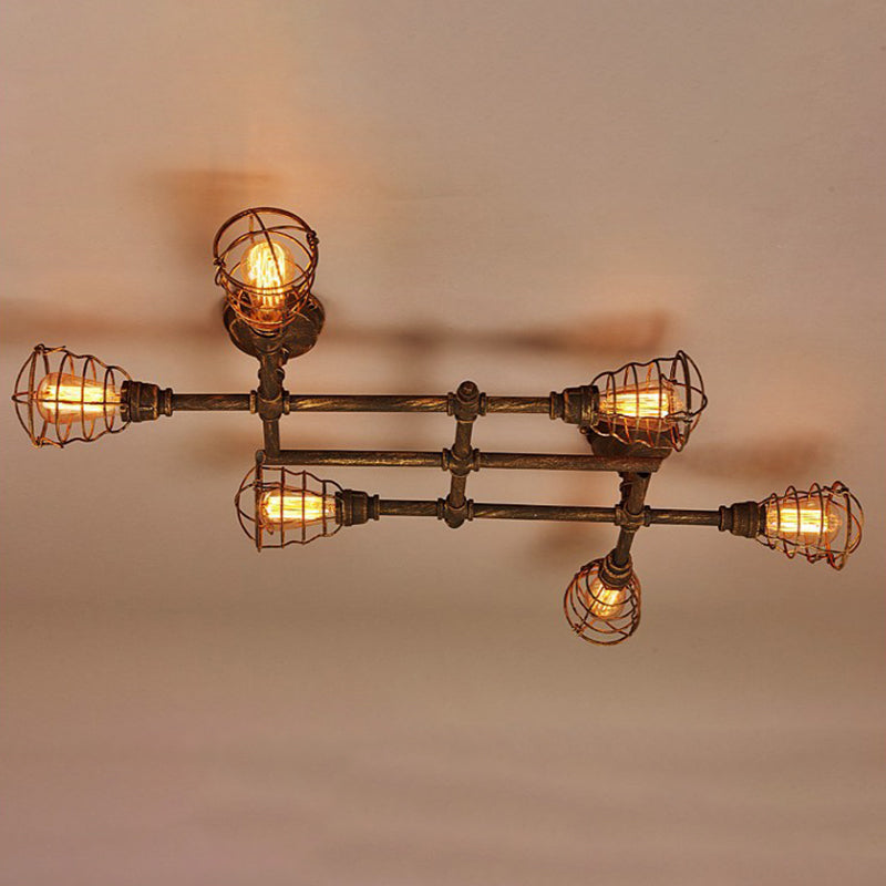 Twisted Pipe Metal Semi Flush Ceiling Lights Industrial Bar Semi Flush Ceiling Lights