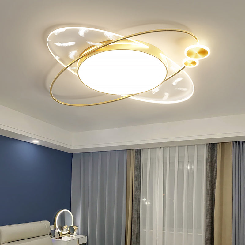 Circular Acrylic Feather LED Ceiling Light in Modern Concise Style Lacquered Flush Mount for Bedroom