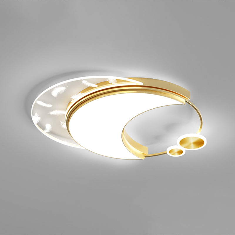 Circular Acrylic Feather LED Ceiling Light in Modern Concise Style Lacquered Flush Mount for Bedroom