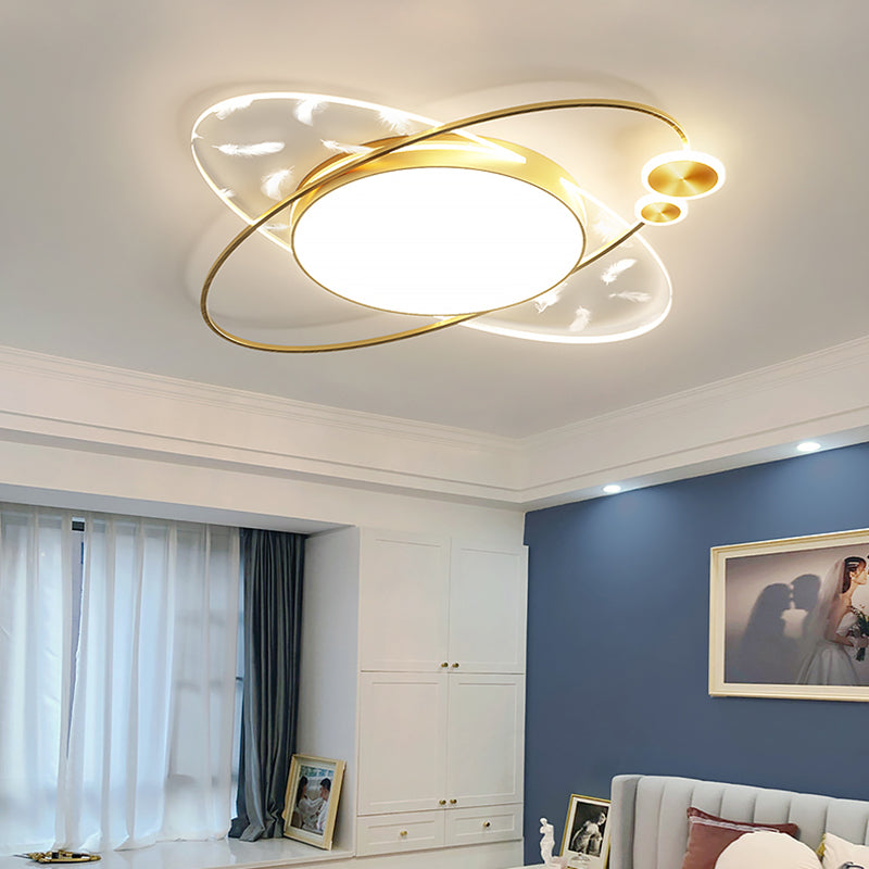 Luce a soffitto a led piuma acrilica circolare in moderna cornice laccata in stile conciso per camera da letto