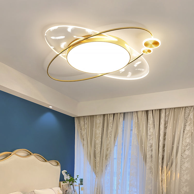 Plafonnier à LED de plumes acryliques circulaires dans un support à chasse laqué de style concis moderne pour chambre à coucher