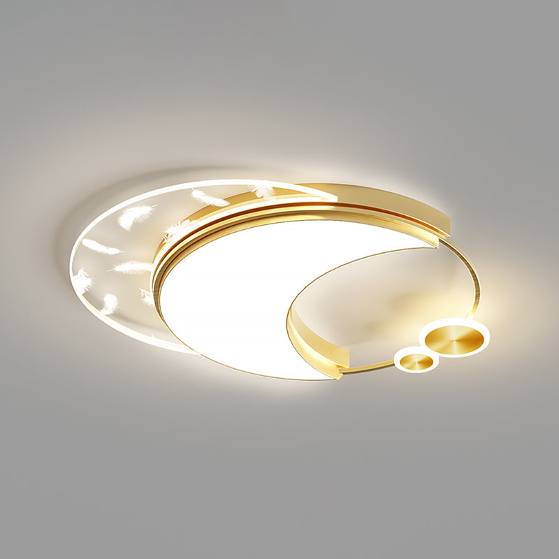 Plafonnier à LED de plumes acryliques circulaires dans un support à chasse laqué de style concis moderne pour chambre à coucher