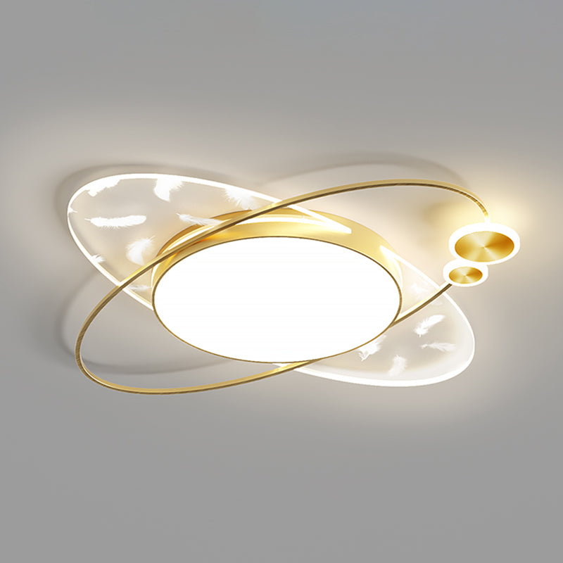 Plafonnier à LED de plumes acryliques circulaires dans un support à chasse laqué de style concis moderne pour chambre à coucher