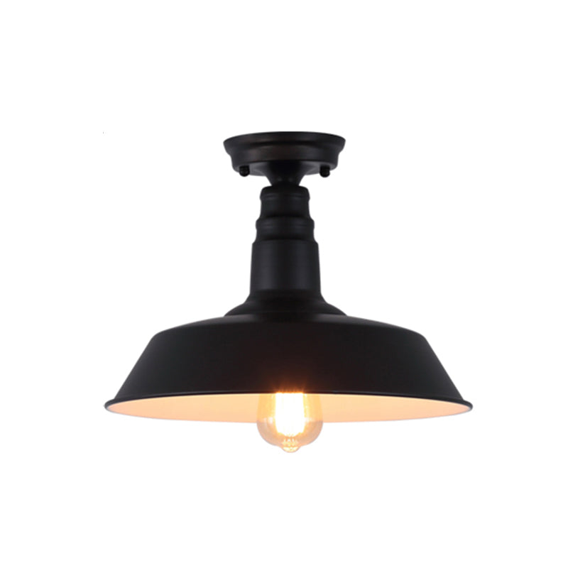 1 Light Metal Semi Flush Mount Leuchte Industrieschale Veranda Halbflush Deckenleuchte