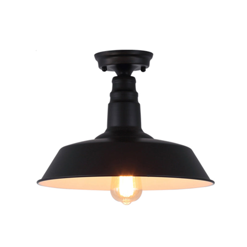 1 Light Metal Semi Flush Mount Light Fixture Industrial Barn Veranda Semi Flush Ceiling Light