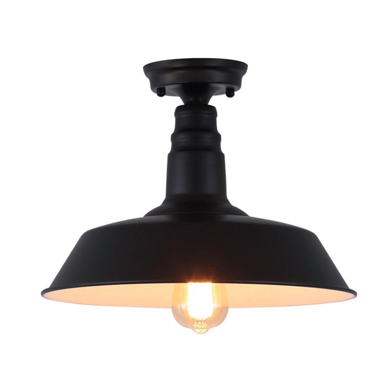 1 Light Metal Semi Flush Mount Leuchte Industrieschale Veranda Halbflush Deckenleuchte