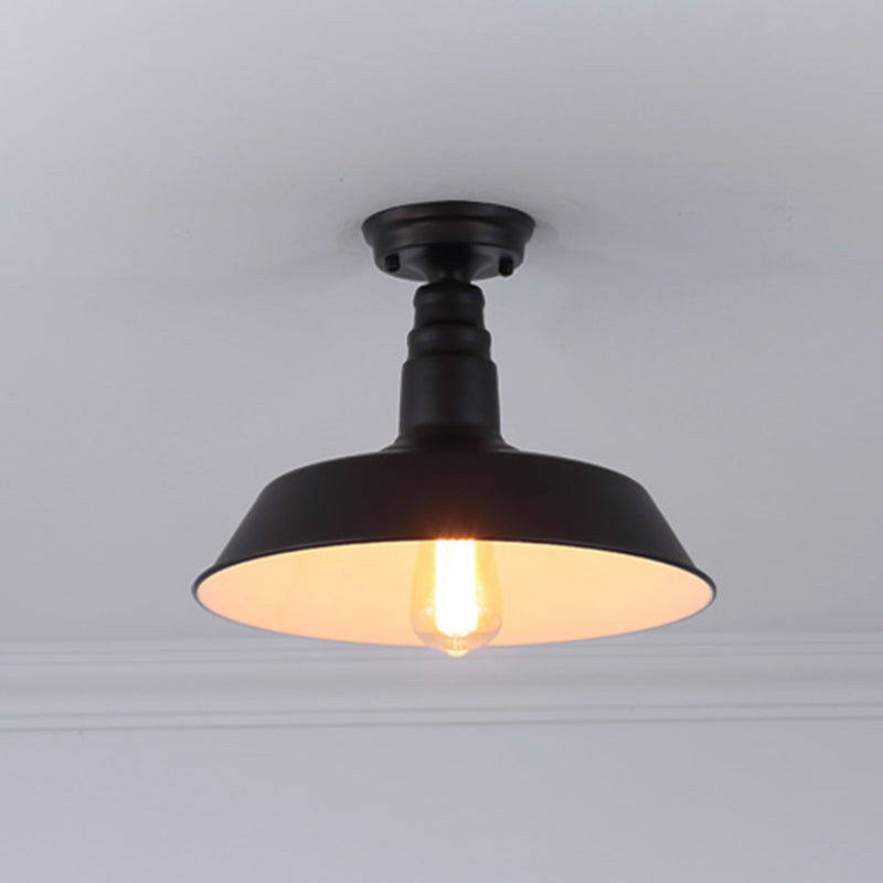 1 Light Metal Semi Flush Mount Leuchte Industrieschale Veranda Halbflush Deckenleuchte