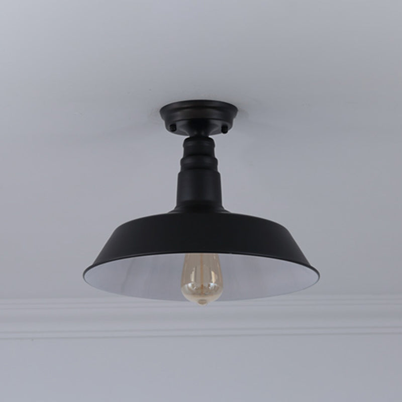 1 Light Metal Semi Flush Mount Leuchte Industrieschale Veranda Halbflush Deckenleuchte