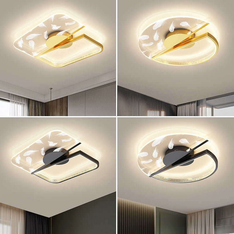 Staffelende Feder -LED -Deckenlicht in der modernen Einfachheit Acryl halb Flush Mount für Wohnzimmer