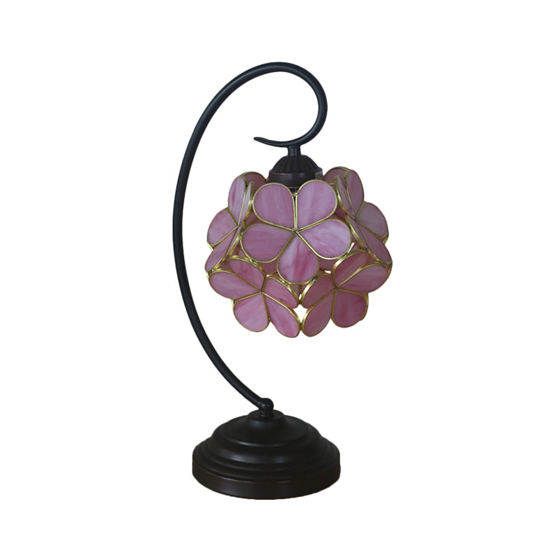 Blossom Shaped Table Light Single Head Beige/Pink/Yellow Glass Tiffany Style Nightstand Lamp for Bedroom