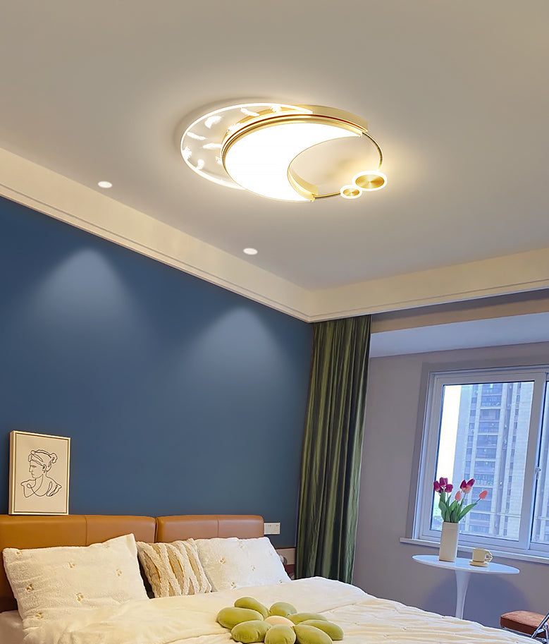 Plafonnier à LED de plumes acryliques circulaires dans un support à chasse laqué de style concis moderne pour chambre à coucher