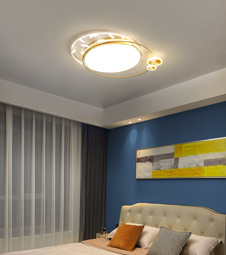 Plafonnier à LED de plumes acryliques circulaires dans un support à chasse laqué de style concis moderne pour chambre à coucher