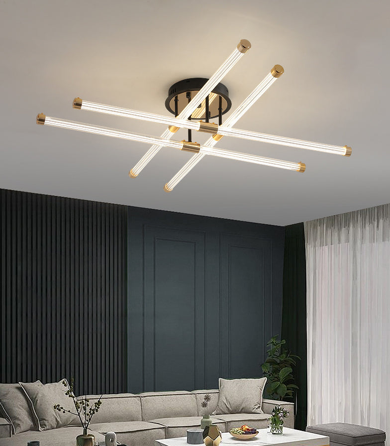 Schwarz -Gold -Sputnik Semi Flush Mount in modern