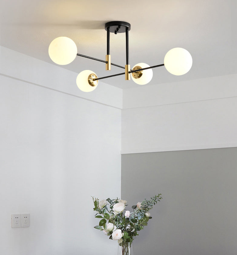 Opal Glass Shade Semi Flush Mount in industrieel vintage stijl metalen radiaal plafondlicht in zwart en goud