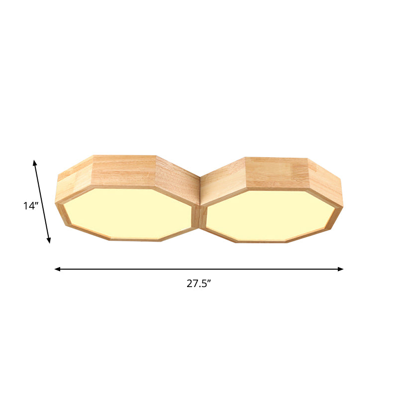 Octagon Twin Deckenleuchte Nordic Natural Wood LED Schlafzimmer Unterputzleuchte