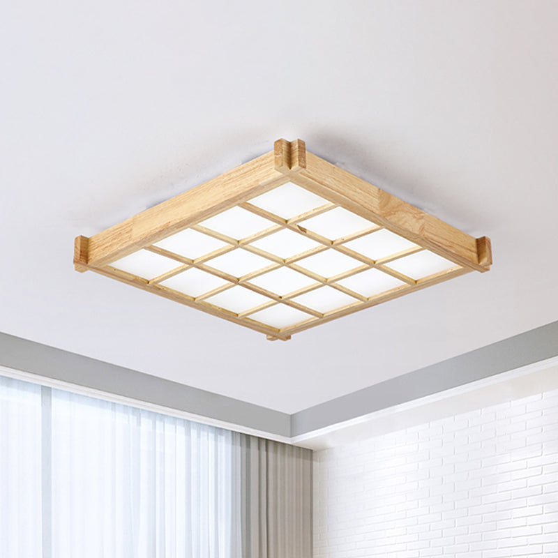 16.5"/20.5" W Chessboard Ceiling Flush Mount Contemporary Natural Wood LED Flush Lighting in Warm/White Light