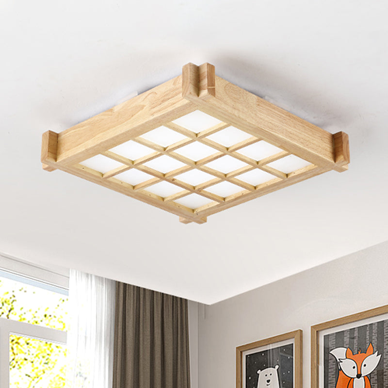 16.5"/20.5" W Chessboard Ceiling Flush Mount Contemporary Natural Wood LED Flush Lighting in Warm/White Light