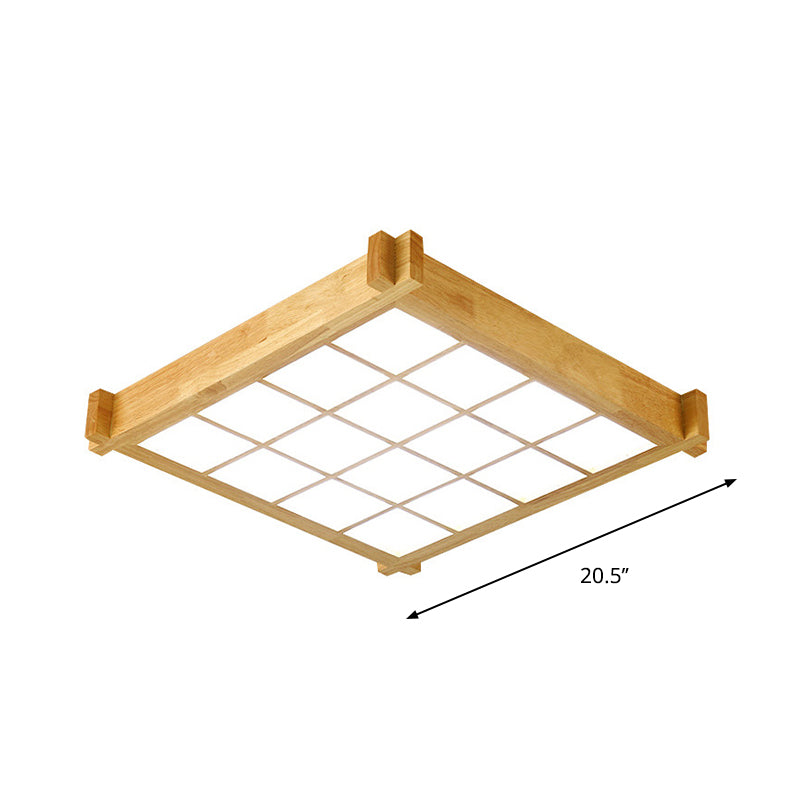 Plafonnier encastré au plafond en forme d'échiquier de 16,5 po/20,5 po de largeur, éclairage encastré à LED contemporain en bois naturel avec lumière chaude/blanche