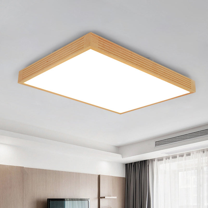 Rectangle Ceiling Flush Light Modernity Wooden LED Living Room Flushmount in Warm/White Light