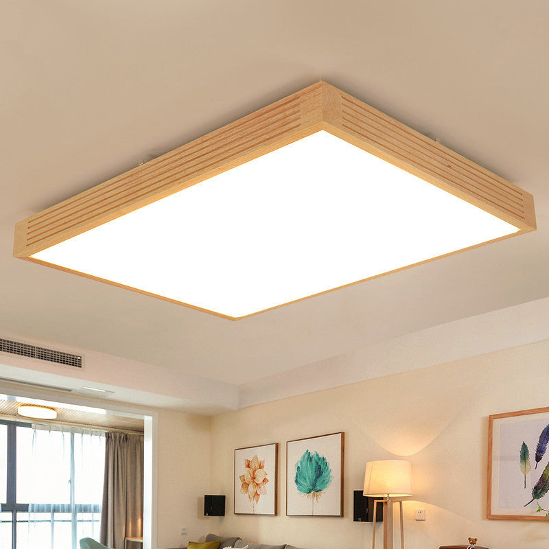 Rectangle Ceiling Flush Light Modernity Wooden LED Living Room Flushmount in Warm/White Light