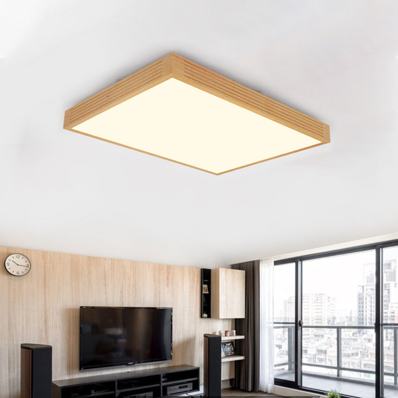 Rectangle Ceiling Flush Light Modernity Wooden LED Living Room Flushmount in Warm/White Light