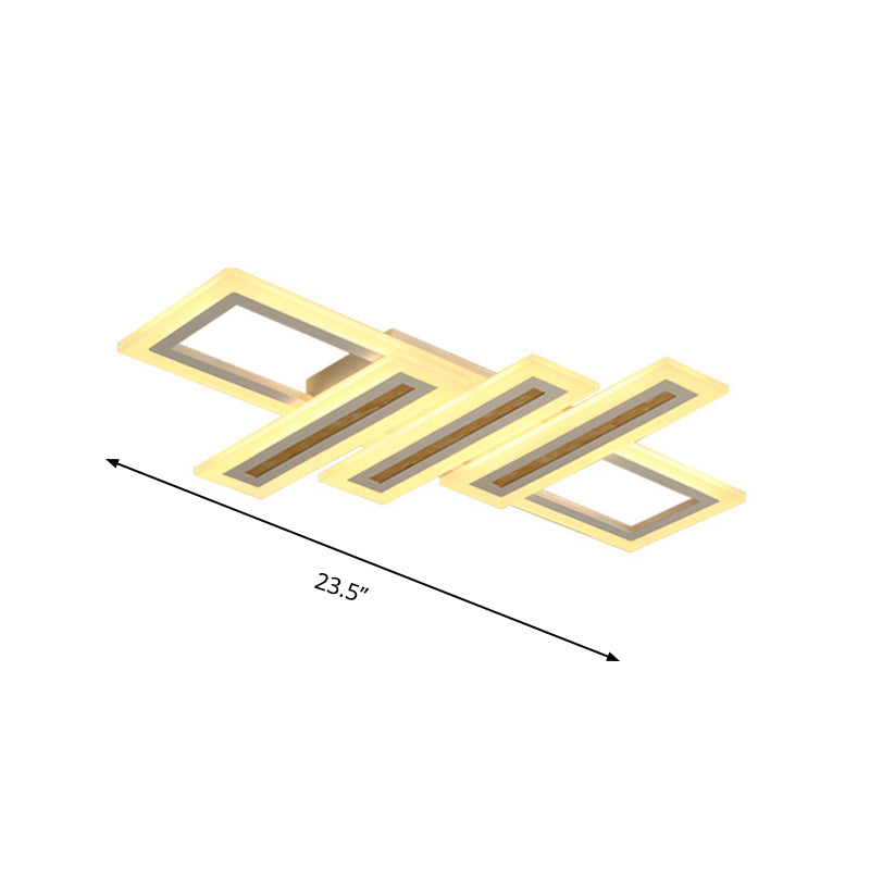 Rechteckige, bündige, zeitgenössische Acryl-LED-Deckenleuchte in Weiß mit warmem/warmem Außenweiß/weißem Licht, 23,5"/31,5"/39" breit