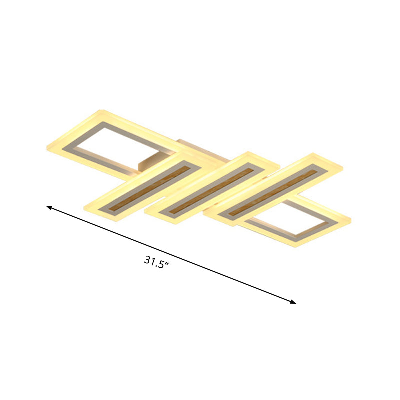 Rechteckige, bündige, zeitgenössische Acryl-LED-Deckenleuchte in Weiß mit warmem/warmem Außenweiß/weißem Licht, 23,5"/31,5"/39" breit
