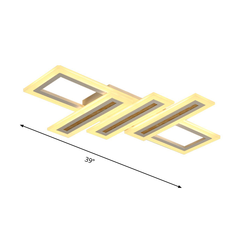 Rechteckige, bündige, zeitgenössische Acryl-LED-Deckenleuchte in Weiß mit warmem/warmem Außenweiß/weißem Licht, 23,5"/31,5"/39" breit