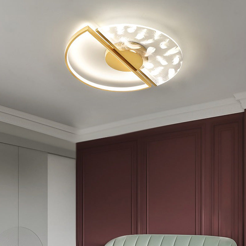 Circular Lacquered LED Flush Mount in Modern Concise Style Feather Acrylic Ceiling Fixture for Living Room