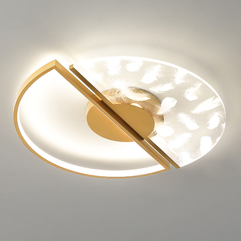 Circular Lacquered LED Flush Mount in Modern Concise Style Feather Acrylic Ceiling Fixture for Living Room