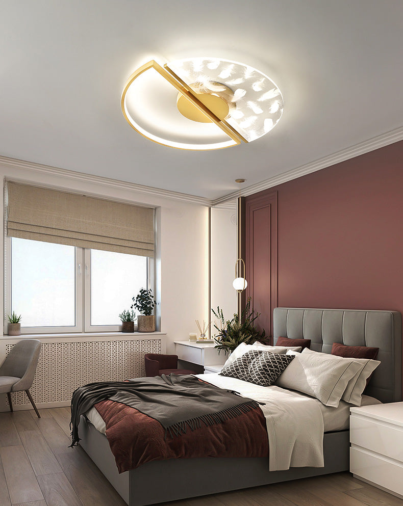 Circular Lacquered LED Flush Mount in Modern Concise Style Feather Acrylic Ceiling Fixture for Living Room