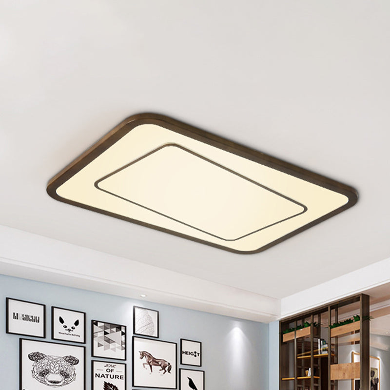 Dual Rectangle Living Room Flush Light Natural Wood Modern LED Ceiling Lamp in Brown, Warm/White/Natural Light