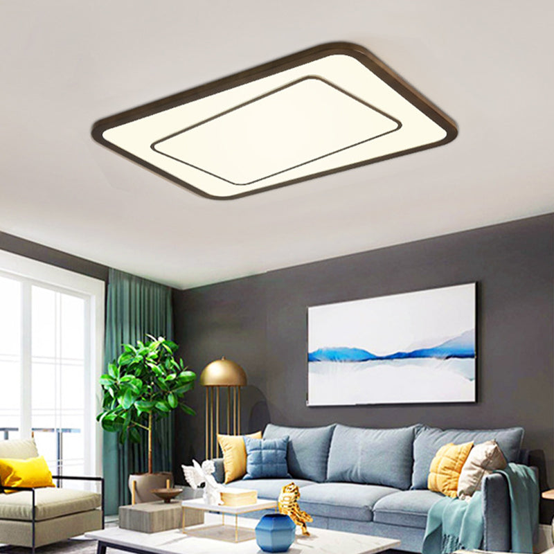 Dual Rectangle Living Room Flush Light Natural Wood Modern LED Ceiling Lamp in Brown, Warm/White/Natural Light