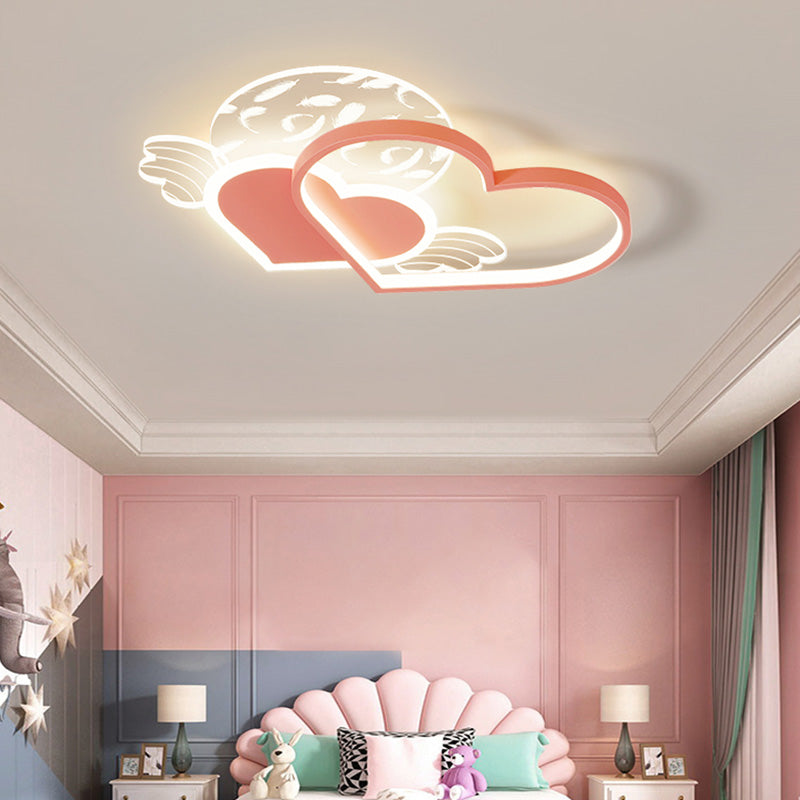 Cordiform Feather LED Semi Flush Mount dans le plafond acrylique de style romantique moderne pour chambre à coucher