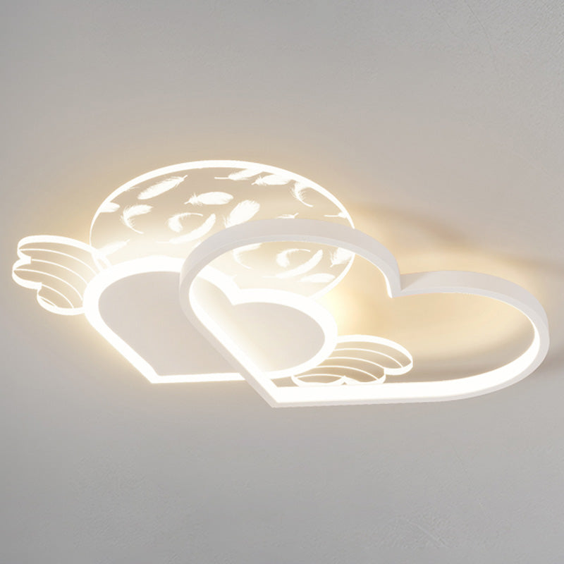 Cordiform Feather LED Semi Flush Mount dans le plafond acrylique de style romantique moderne pour chambre à coucher