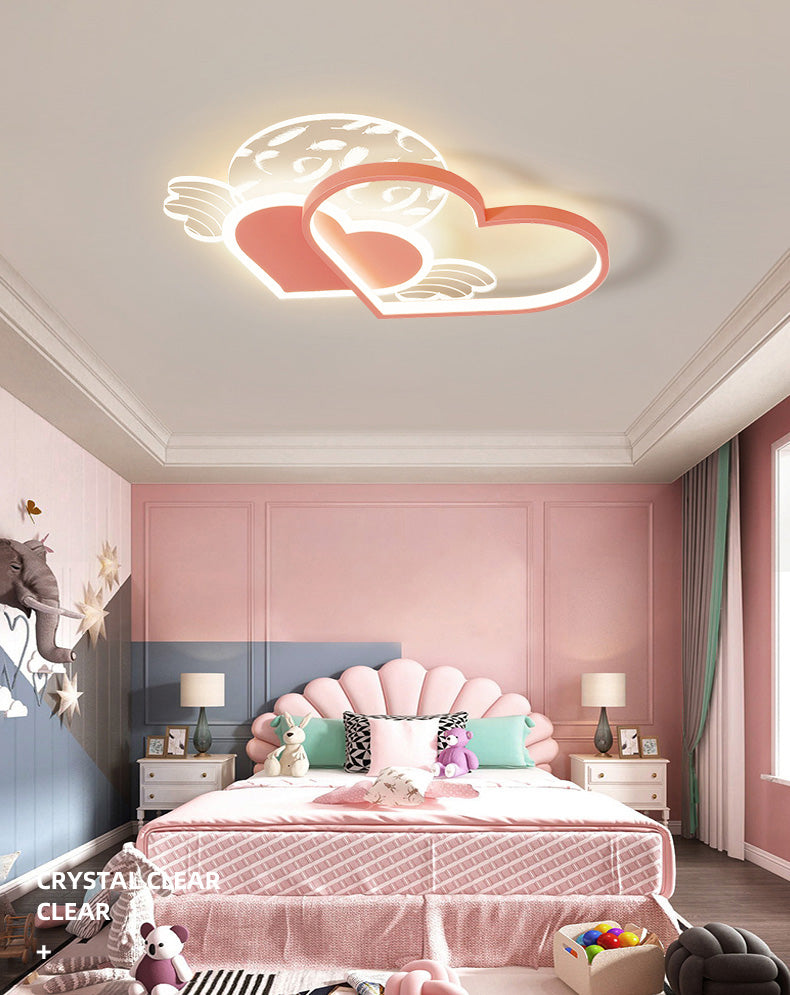 Cordiform Feather LED Semi Flush Mount dans le plafond acrylique de style romantique moderne pour chambre à coucher